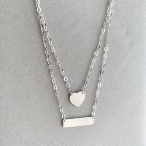 Sterling silver double necklace bar and heart set - 925 stamped (adjustable)